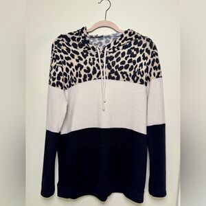 Staccato Leopard Print Hoodie Sweater - Black and Cream